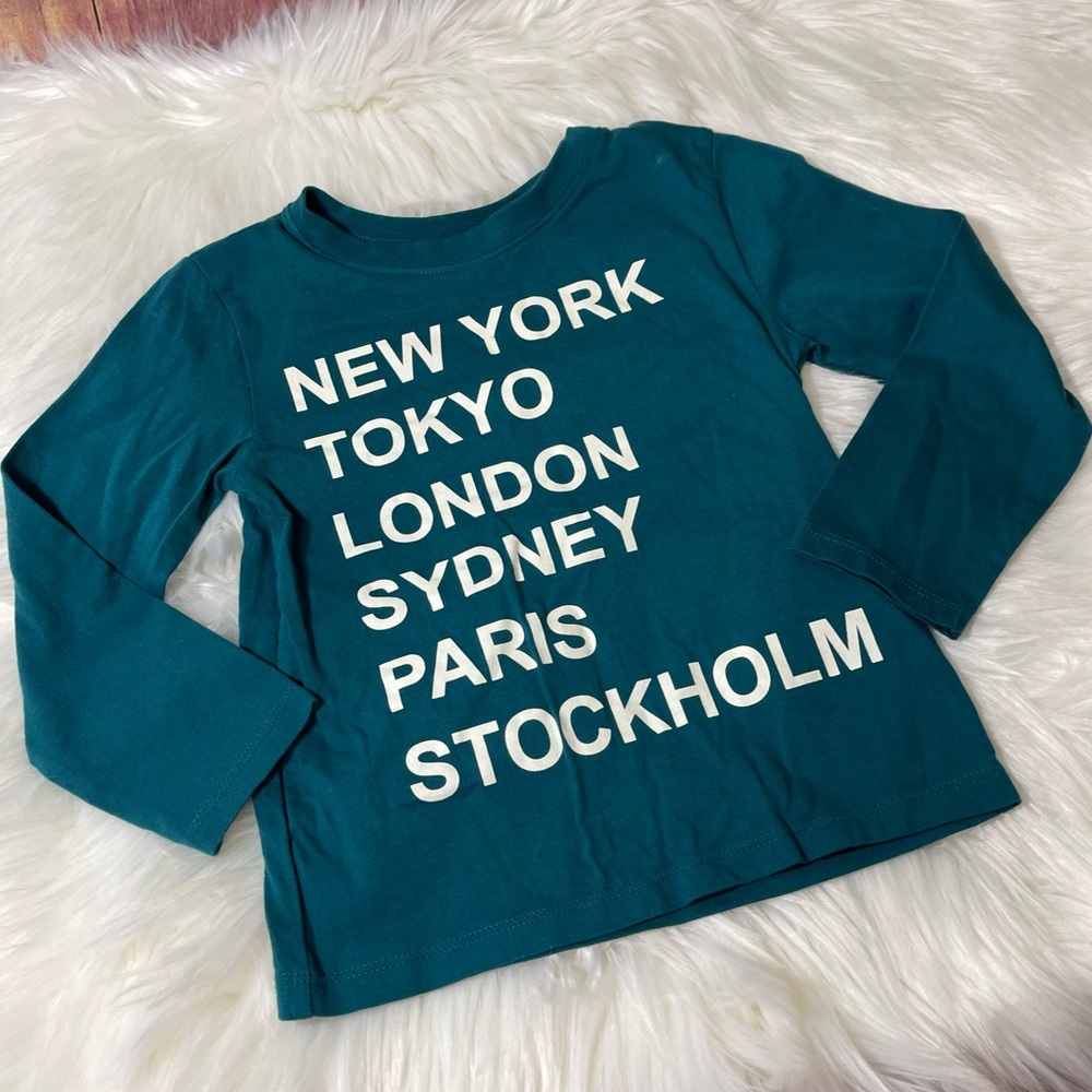 H&M Teal Long Sleeve Tee with White City Print